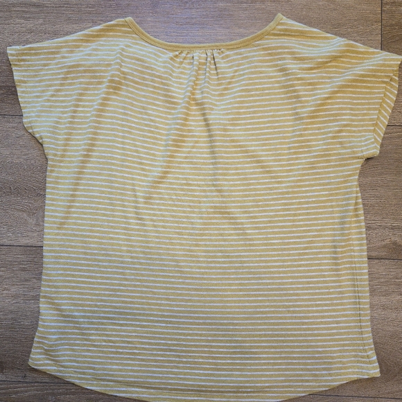 OLD NAVY Loose V-Neck Linen-Blend Henley T- Shirt Womens L Yellow White Striped - Picture 7 of 7